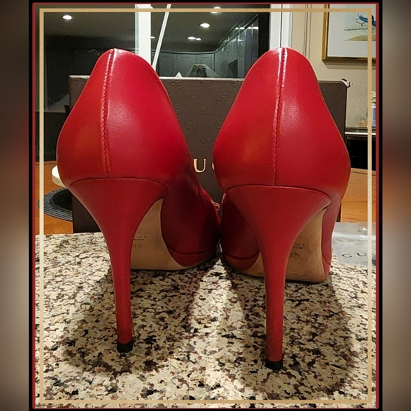 Gucci Nappa Leather "Charlotte" Heels in Tabasco Red - Picture 6 of 13
